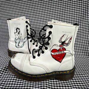Dr Martens Ultra Rare 2A88 Tattoo Rub Off Steel Toe White Boots UK 6 / Wmns 8